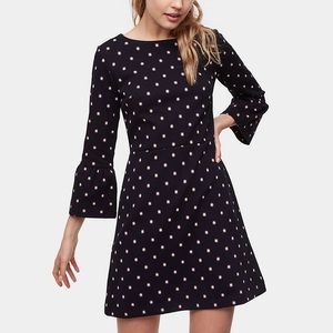 LOFT black bell sleeve fit and flare dress, NWT